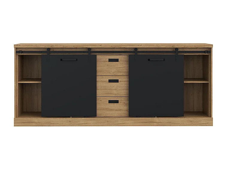 Buffet 214 cm 2 portes coulissantes 3 tiroirs décor chêne noir - FARM