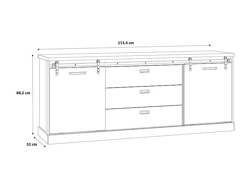 Buffet 214 cm 2 portes coulissantes 3 tiroirs décor chêne noir - FARM