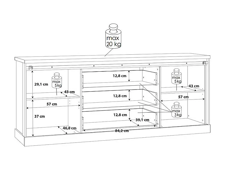 Buffet 214 cm 2 portes coulissantes 3 tiroirs décor chêne noir - FARM