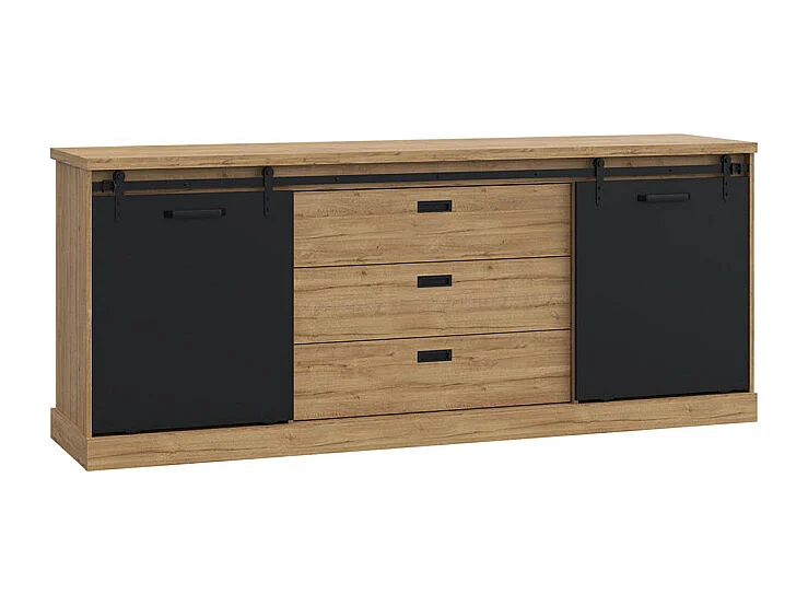 Buffet 214 cm 2 portes coulissantes 3 tiroirs décor chêne noir - FARM
