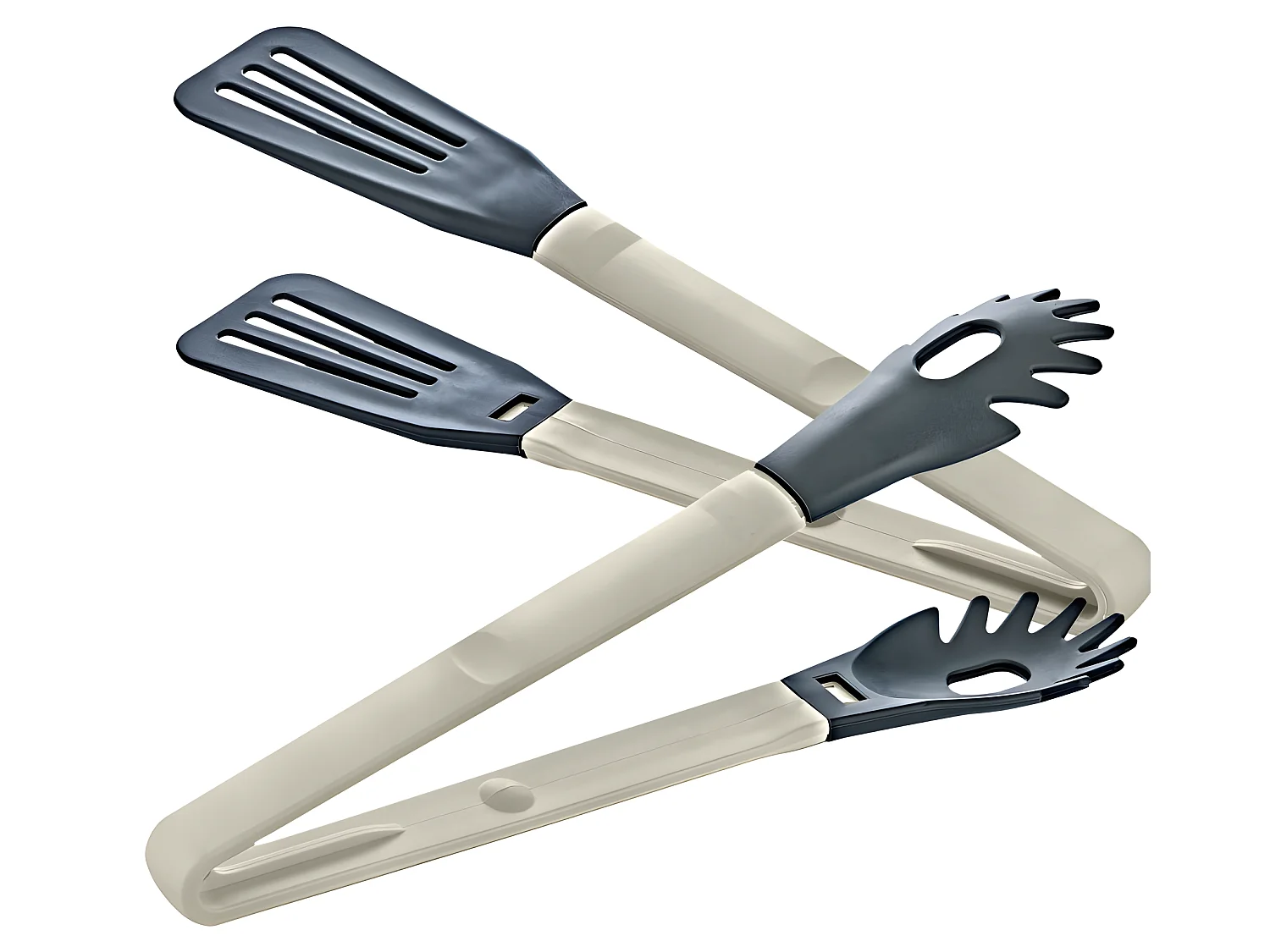 Pince à vaisselle 2 en 1 en nylon gris Herzberg Cooking – Multifonction, résistante haute température, antiadhésive