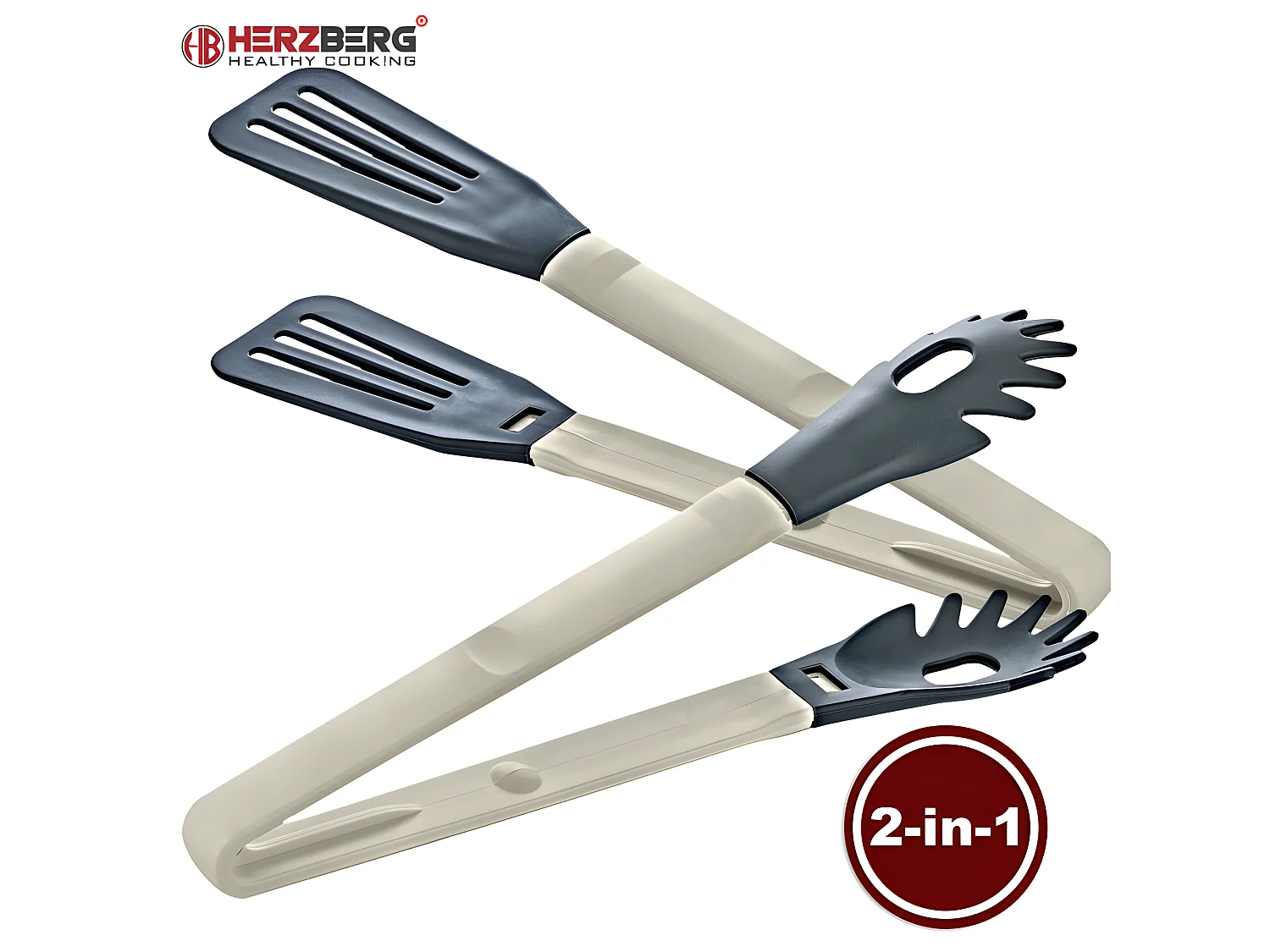 Pinza para cocina 2 en 1 de nylon gris Herzberg Cooking – Multifuncional, resistente a altas temperaturas, antiadherente