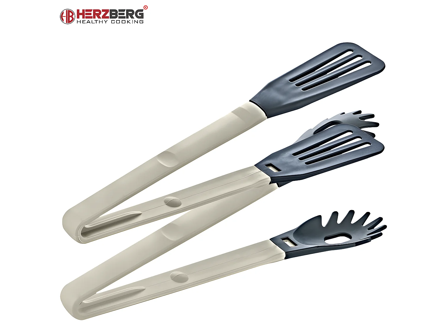 Pinza para cocina 2 en 1 de nylon gris Herzberg Cooking – Multifuncional, resistente a altas temperaturas, antiadherente