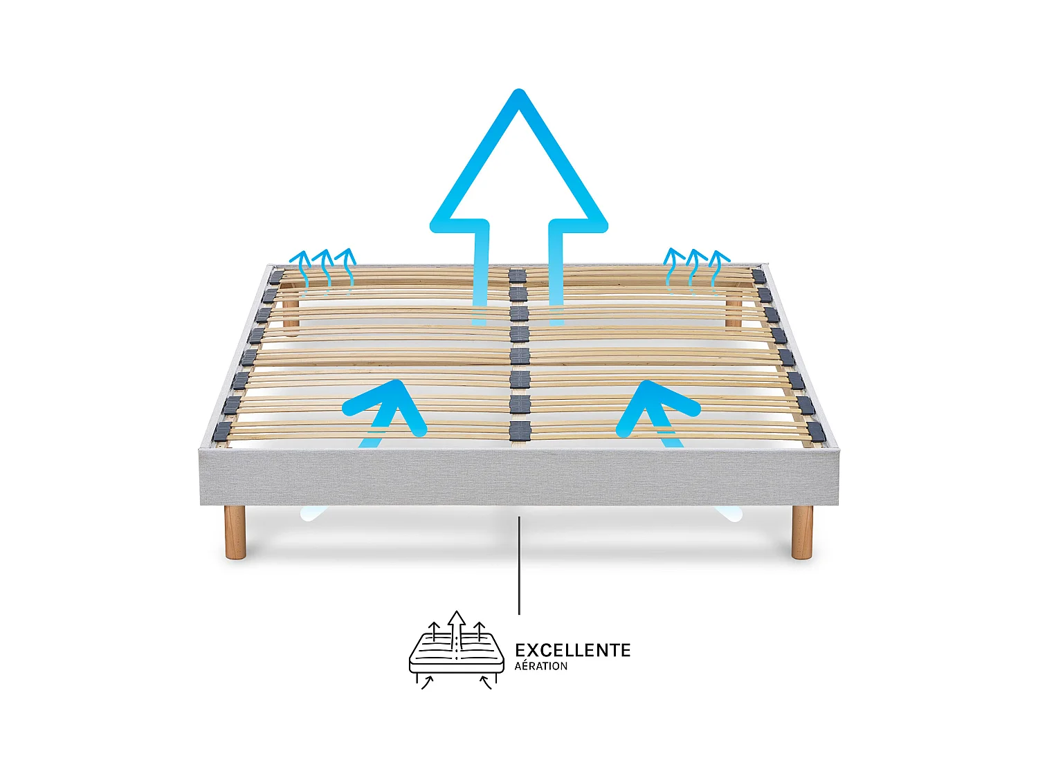 BELLECOUR LITERIE | Sommier à lattes en bois CAPITOLE 160x200 cm | Coloris Gris clair | Livré en kit
