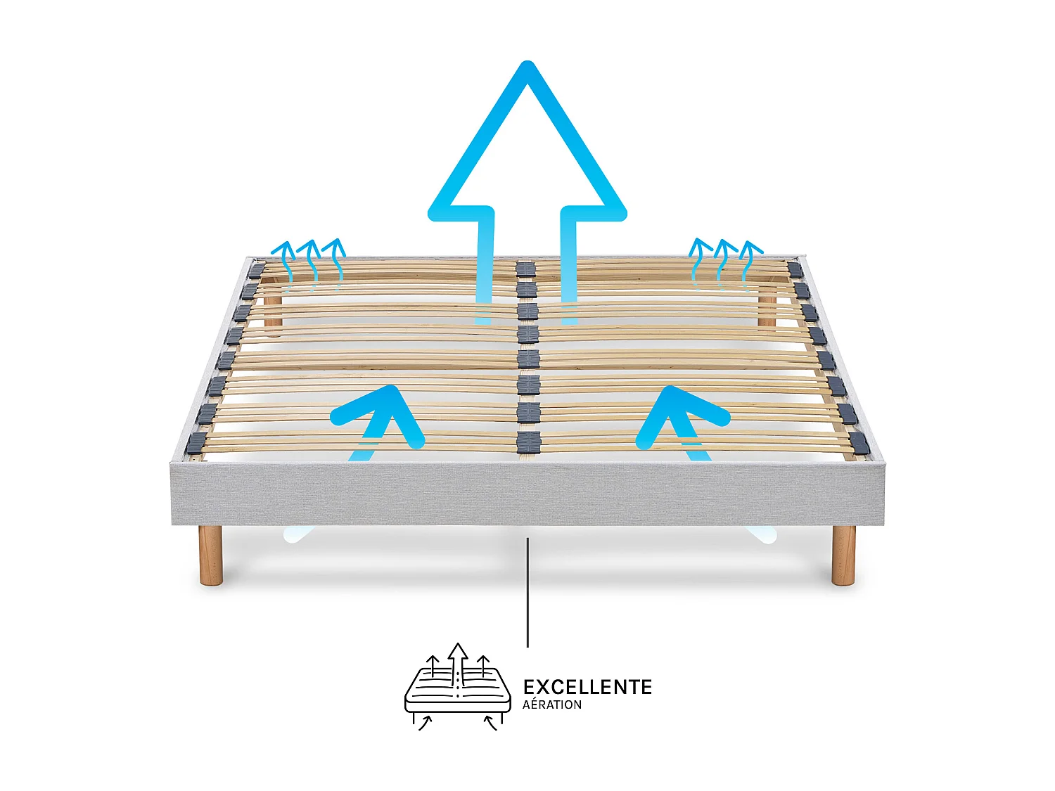 BELLECOUR LITERIE | Sommier à lattes en bois CAPITOLE 160x200 cm | Coloris Gris clair | Livré en kit