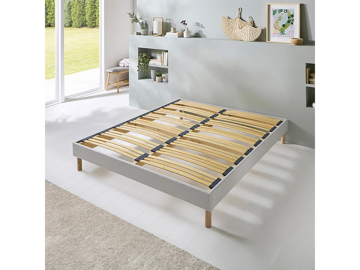 BELLECOUR LITERIE | Sommier à lattes en bois CAPITOLE 140x200 cm | Coloris Gris clair | Livré en kit