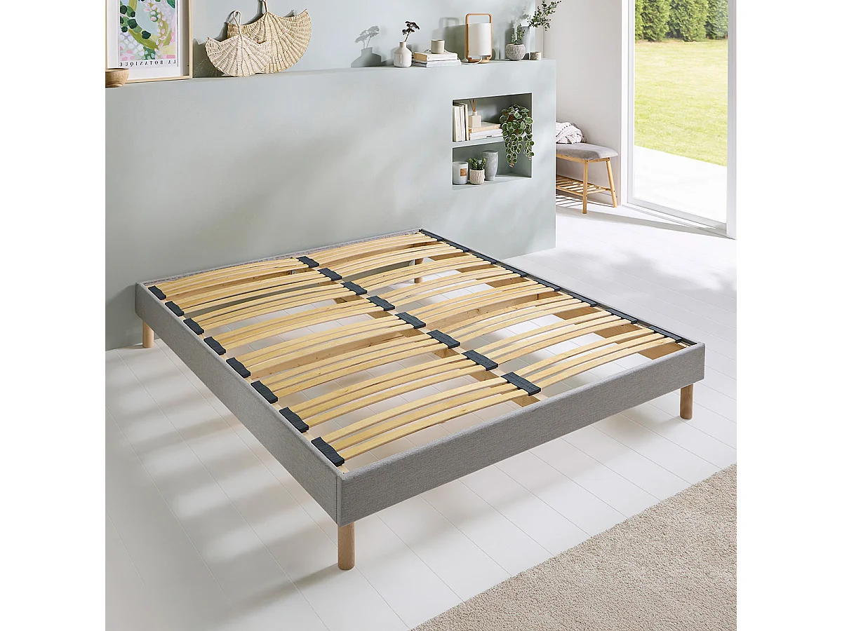 Sommier à lattes bois Capitole 90x190 cm - Tri-lattes ergonomiques - Gris clair