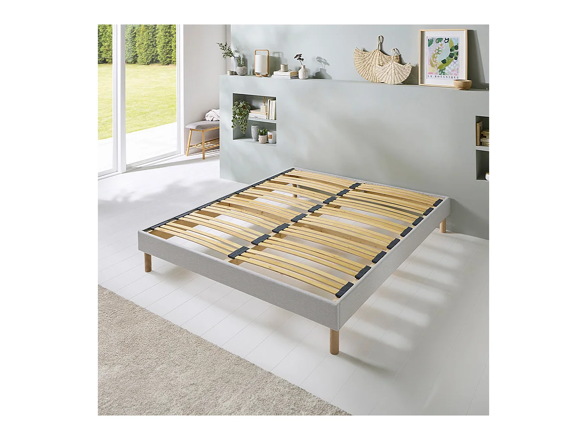 BELLECOUR LITERIE | Sommier à lattes en bois CAPITOLE 90x200 cm | Coloris Gris clair | Livré en kit