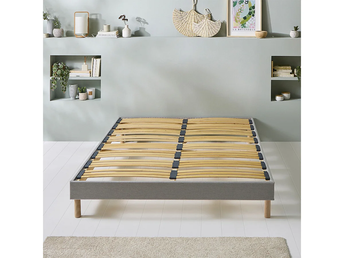 Sommier à lattes bois Capitole 90x200 cm - Tri-lattes ergonomiques - Gris clair