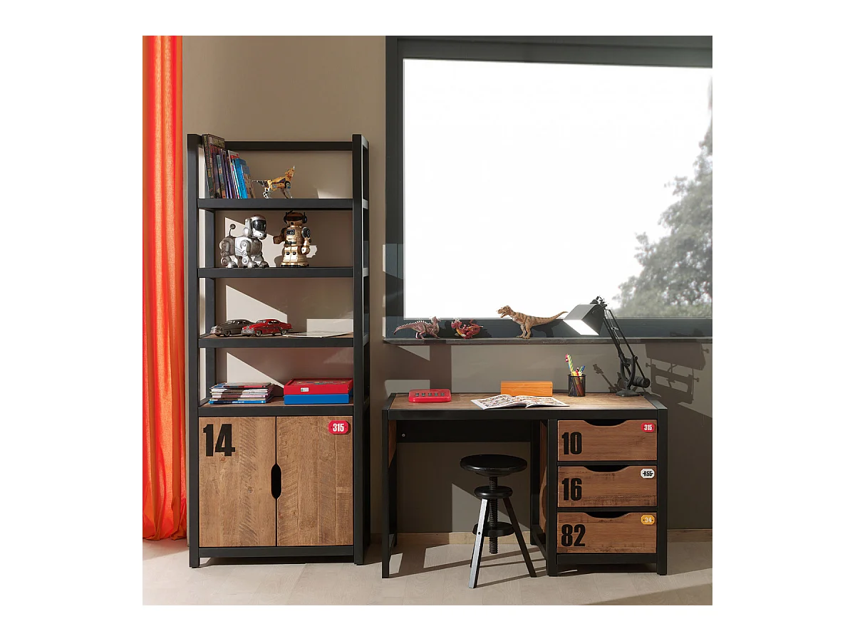 TCHAD - Pack Bureau + Bibliothèque en Pin Massif