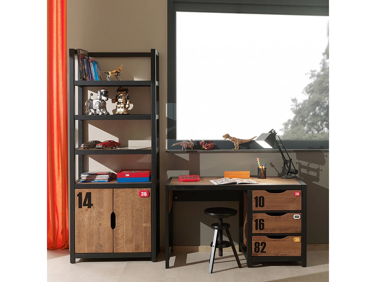 TCHAD - Pack Bureau + Bibliothèque en Pin Massif