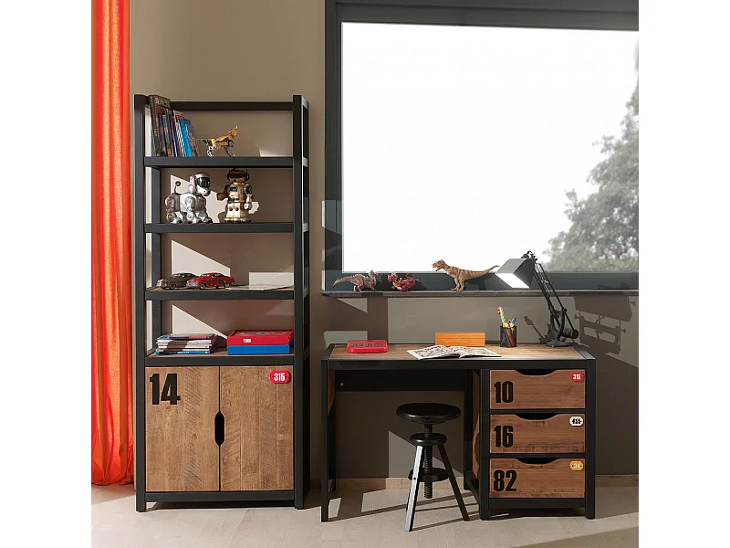 TCHAD - Pack Bureau + Bibliothèque en Pin Massif