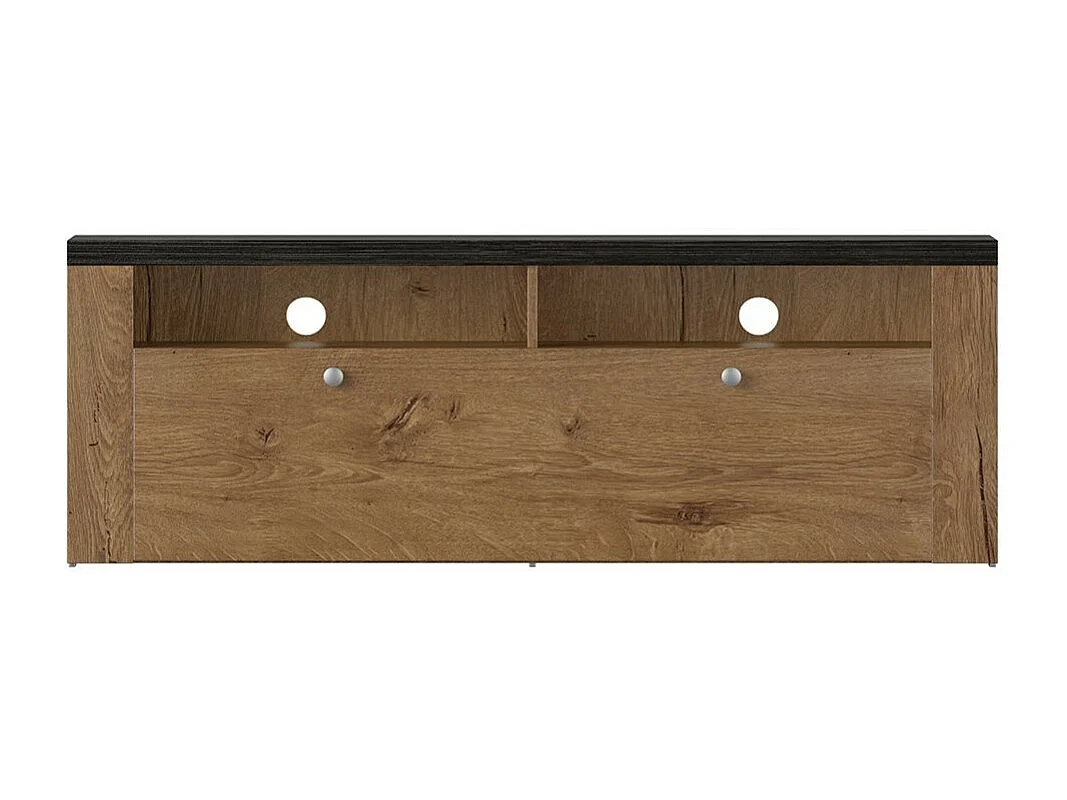 Meuble TV 140cm collection SANTIAGO. Couleur chêne et noir effet bois. 1 Porte