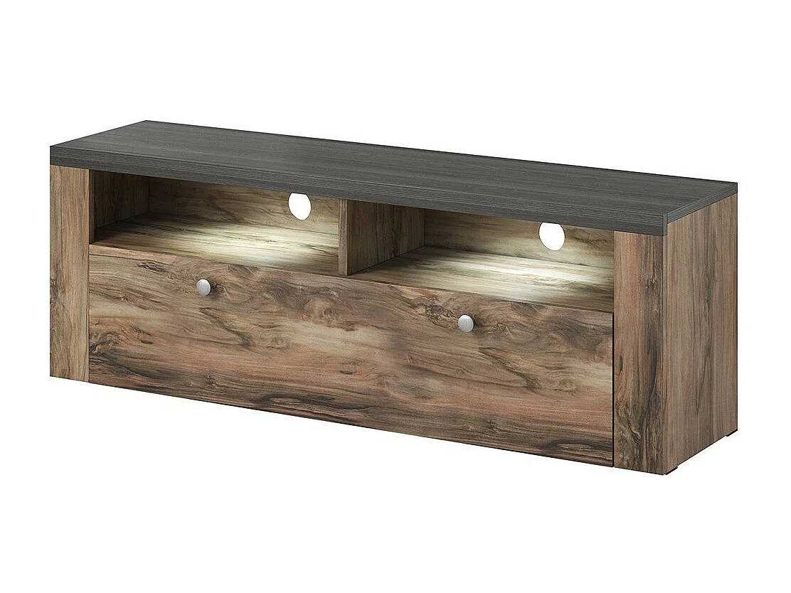 TV-Möbel 140cm Kollektion SANTIAGO. Farbe Walnuss und Schwarz, Holzeffekt. 1 Tür