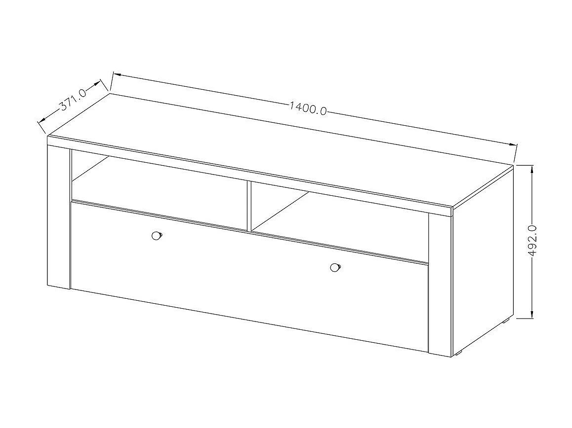 TV-Möbel 140cm Kollektion SANTIAGO. Farbe Walnuss und Schwarz, Holzeffekt. 1 Tür