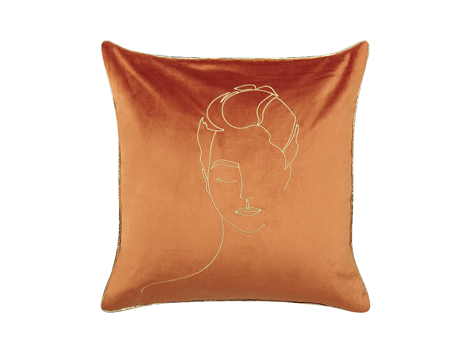 Dekokissen mit Füllung 2er Set Samt orange/gold Gesichtsmotiv 45 x 45 cm Crocus