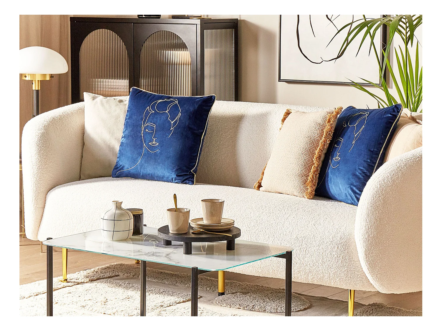 Set van 2 decoratieve kussens CROCUS Fluweel 45 x 45 cm Donkerblauw Abstract patroon