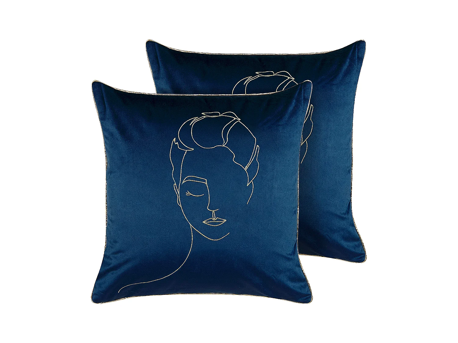Lot de 2 coussins décoratifs CROCUS Velours 45 x 45 cm Bleu foncé Motif abstrait