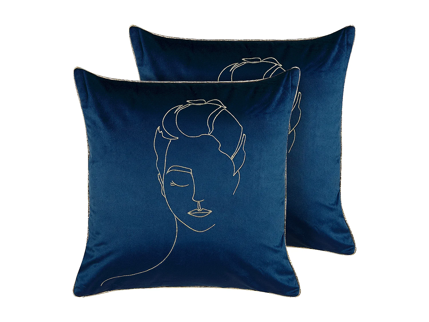 Lot de 2 coussins décoratifs CROCUS Velours 45 x 45 cm Bleu foncé Motif abstrait