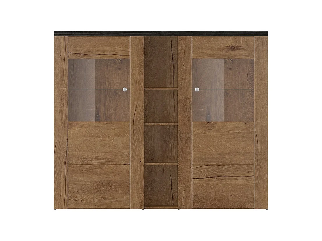 Vaisselier design 2 portes pour salon couleur chêne et noir effet bois. collection SANTIAGO.
