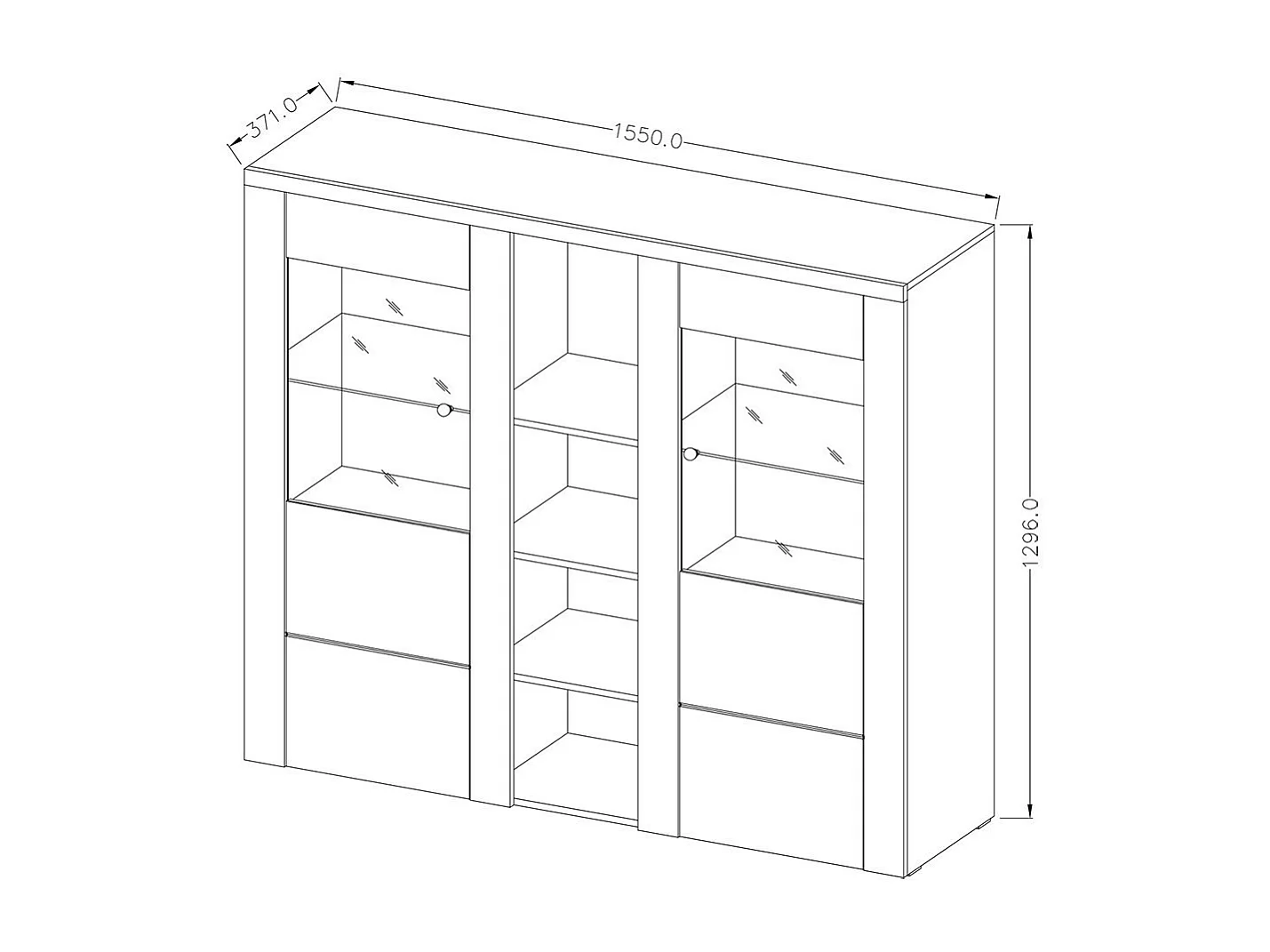 Design buffetkast met 2 deuren voor woonkamer in eiken en zwart houteffect. Collectie SANTIAGO.