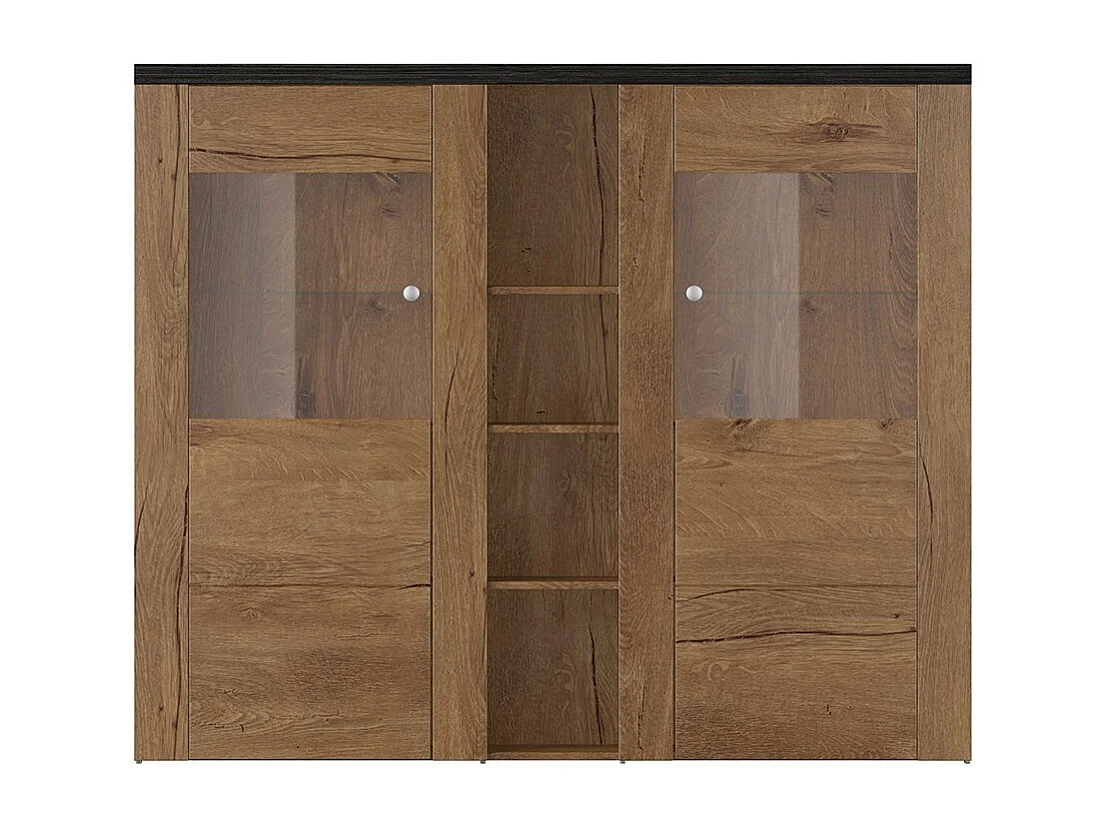 Design buffetkast met 2 deuren voor woonkamer in eiken en zwart houteffect. Collectie SANTIAGO.