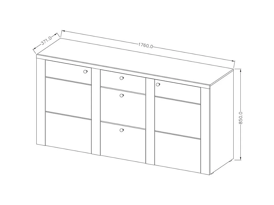 Buffet design 175cm para sala de estar na cor nogueira e preto com efeito de madeira coleção SANTIAGO.