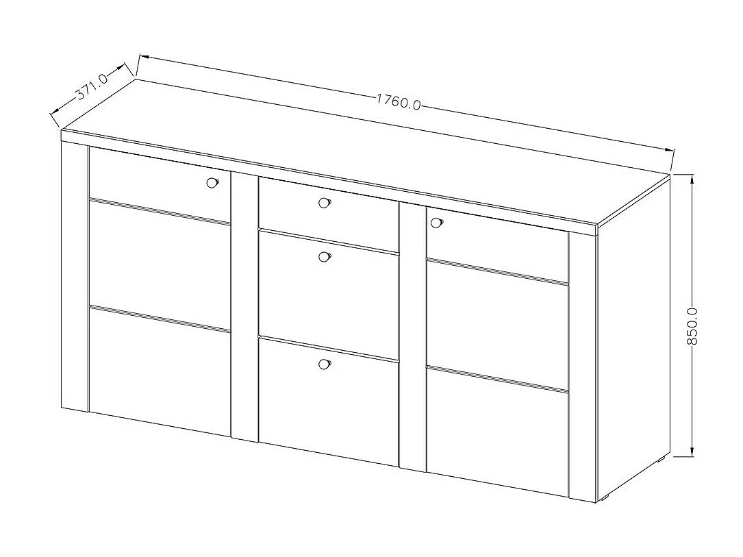 Design buffet 175cm voor de woonkamer in walnoot en zwart hout effect, collectie SANTIAGO.