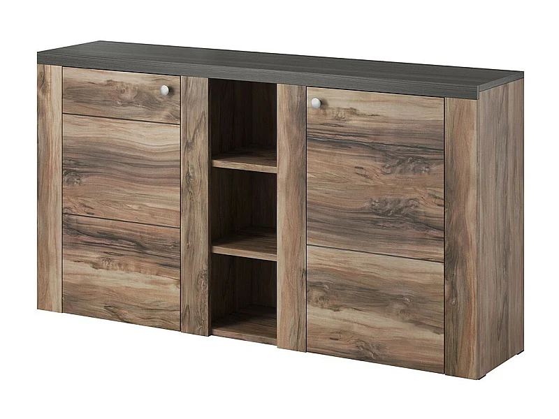 Design-Buffet 155cm für das Wohnzimmer in Walnussfarbe und schwarzem Holzeffekt, Kollektion SANTIAGO.