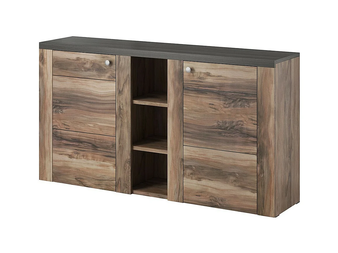 Design-Buffet 155cm für das Wohnzimmer in Walnussfarbe und schwarzem Holzeffekt, Kollektion SANTIAGO.
