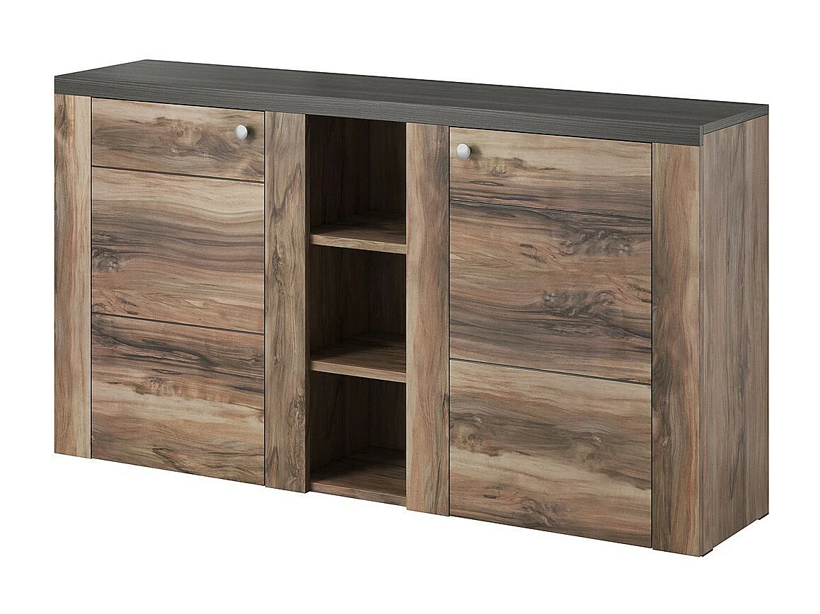 Buffet design 155cm pour salon couleur noyer et noir effet bois collection SANTIAGO.