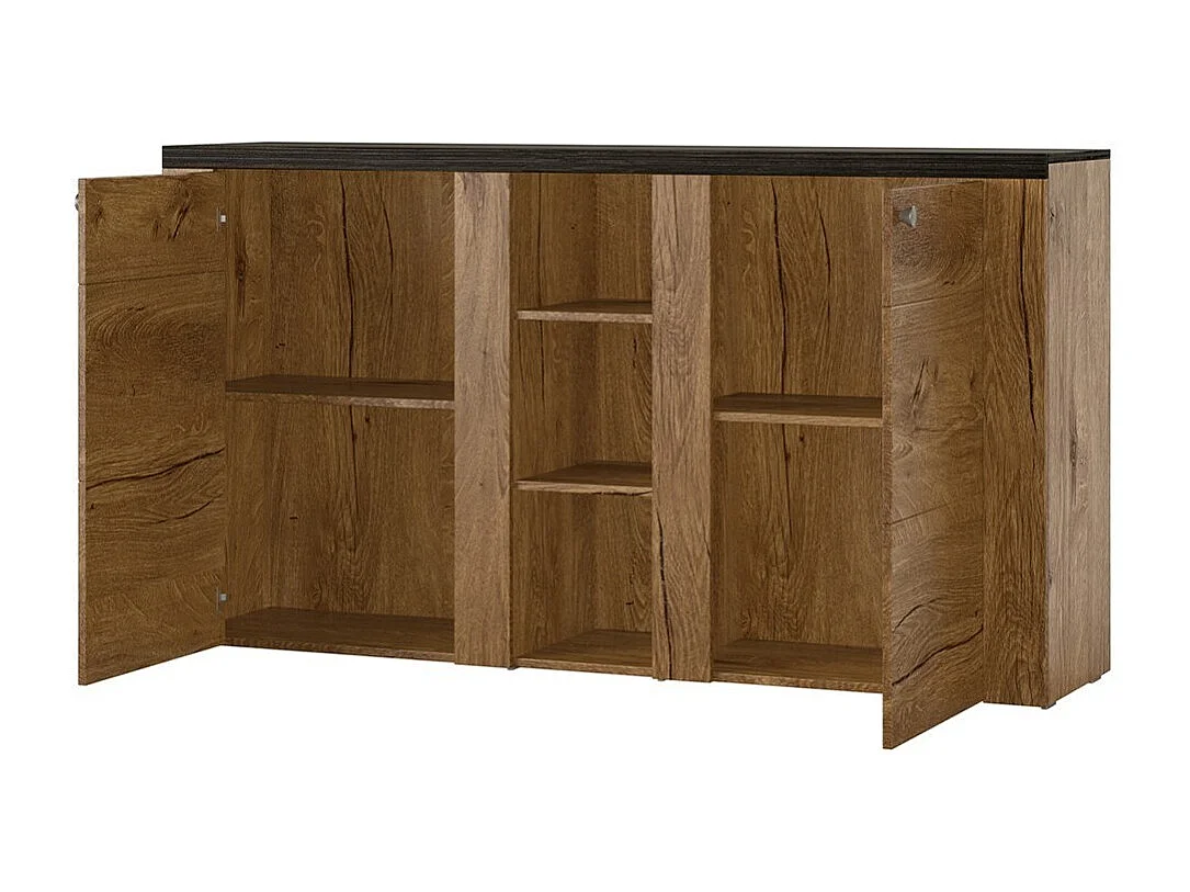 Buffet design 155cm pour salon couleur noyer et noir effet bois collection SANTIAGO.