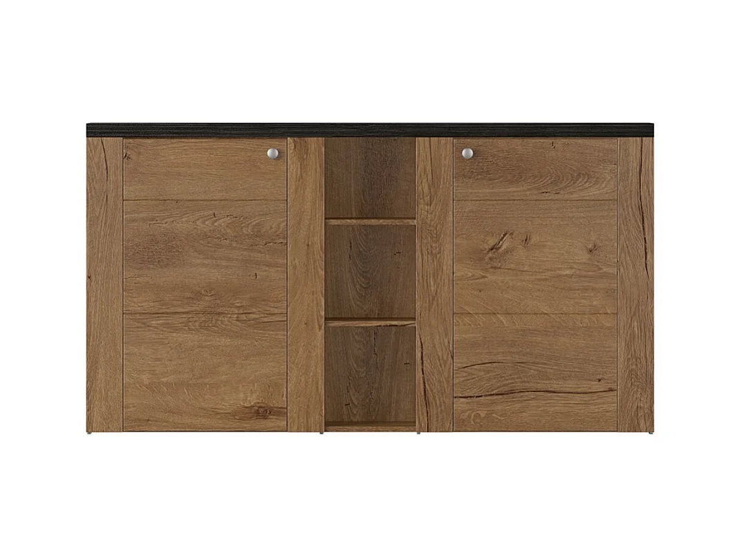 Design-Buffet 155cm für Wohnzimmer in Eichenfarbe und Schwarz mit Holzeffekt, Kollektion SANTIAGO.