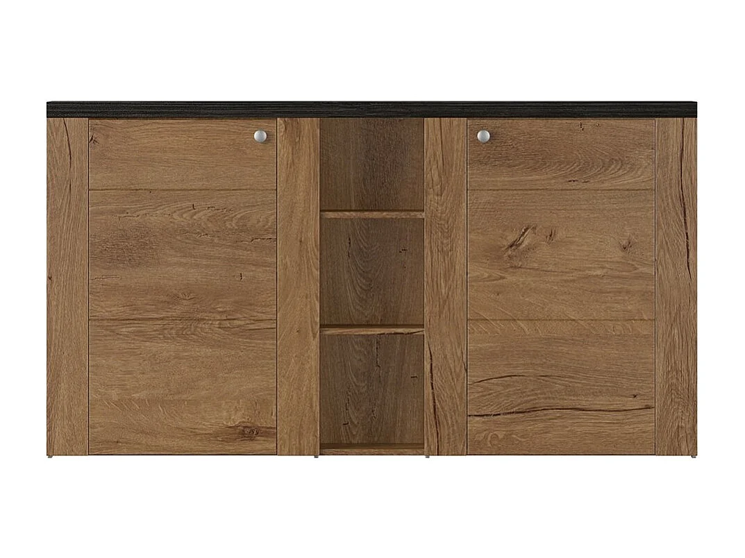 Design buffet 155cm voor woonkamer in eiken en zwart houteffect, collectie SANTIAGO.