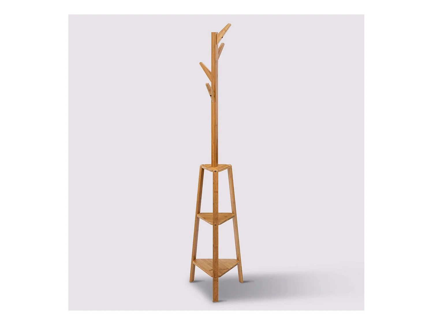 Porte-manteaux en Bambou 4 crochets et 3 étagères