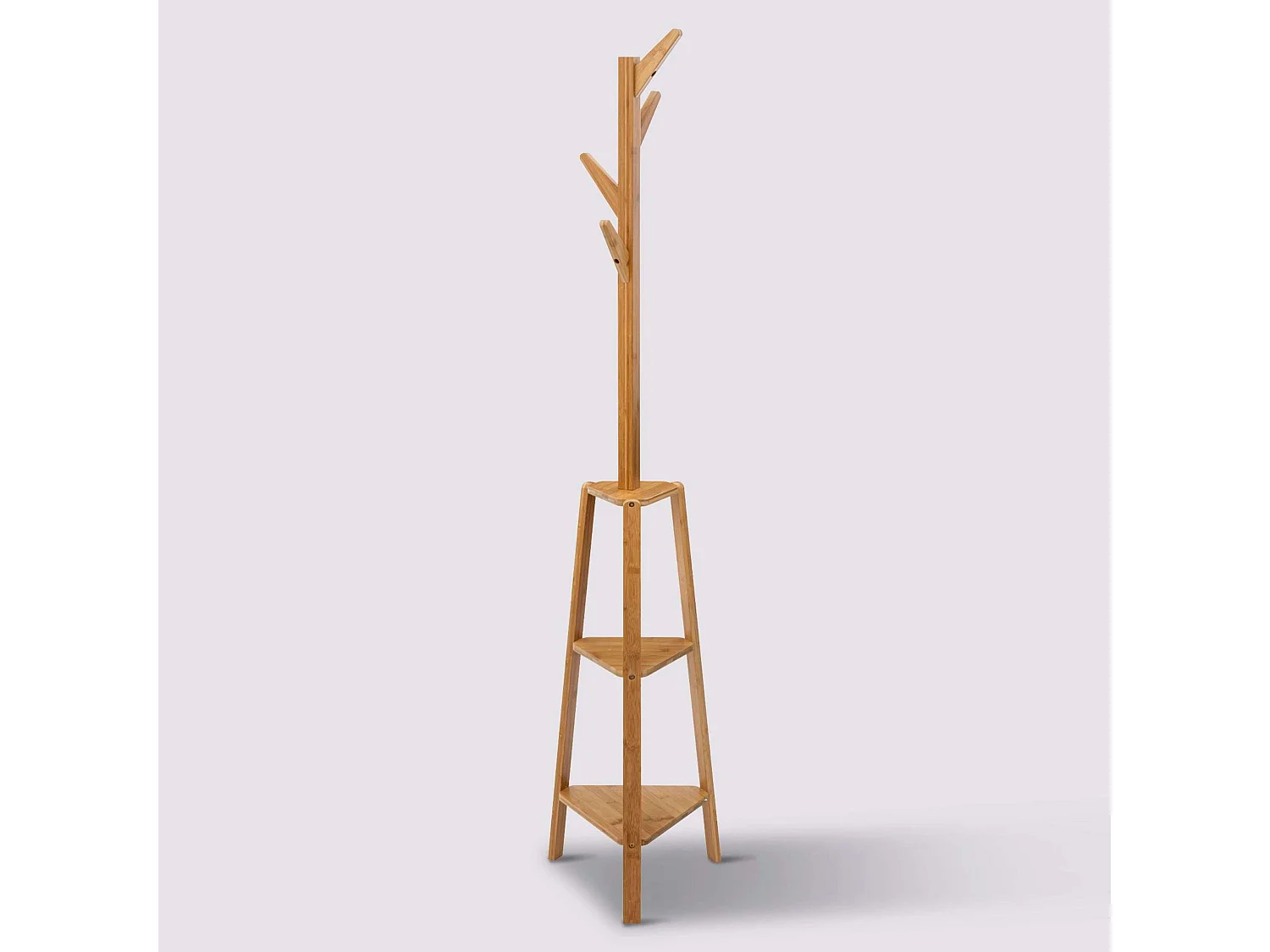 Porte-manteaux en Bambou 4 crochets et 3 étagères