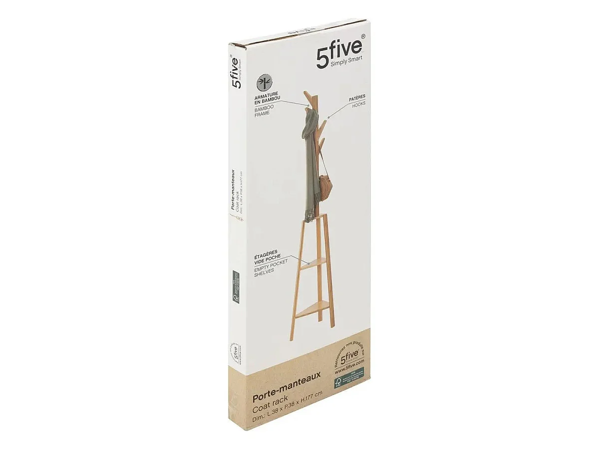 Perchero Pie Bam 4 Colgadores Marrón 177cm