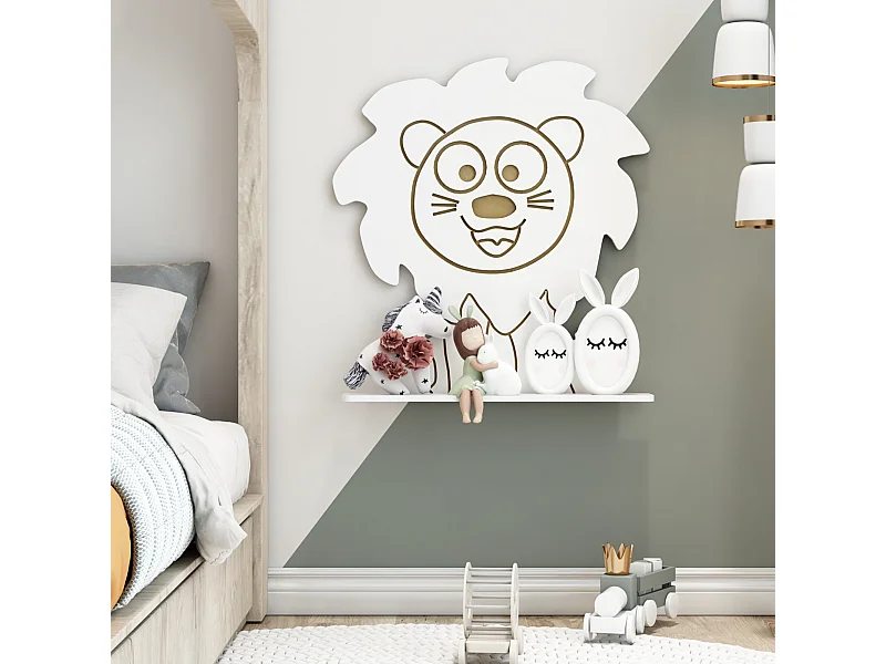 Étagère murale Korsør pour enfant forme lion 60 x 55 x 11 blanc [en.casa]