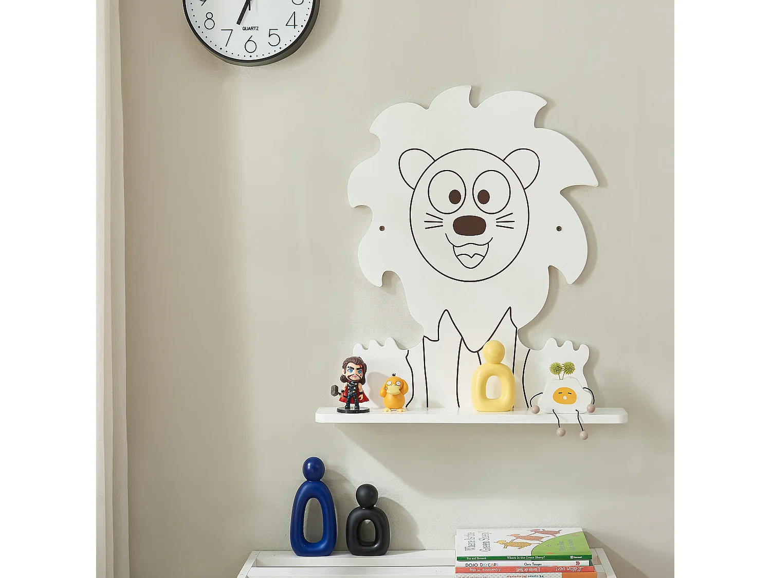 Étagère murale Korsør pour enfant forme lion 60 x 55 x 11 blanc [en.casa]
