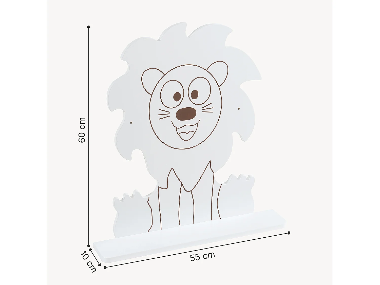 Étagère murale Korsør pour enfant forme lion 60 x 55 x 11 blanc [en.casa]