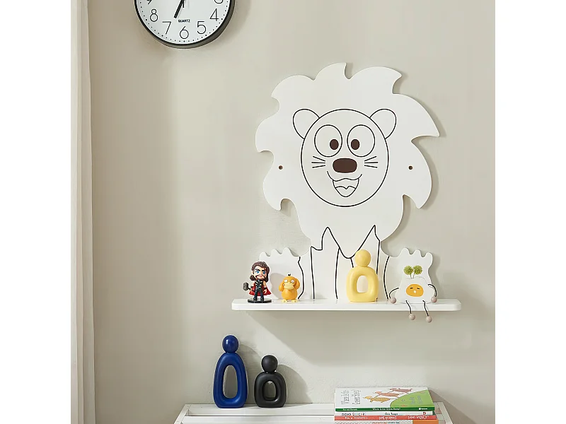 Étagère murale Korsør pour enfant forme lion 60 x 55 x 11 blanc [en.casa]