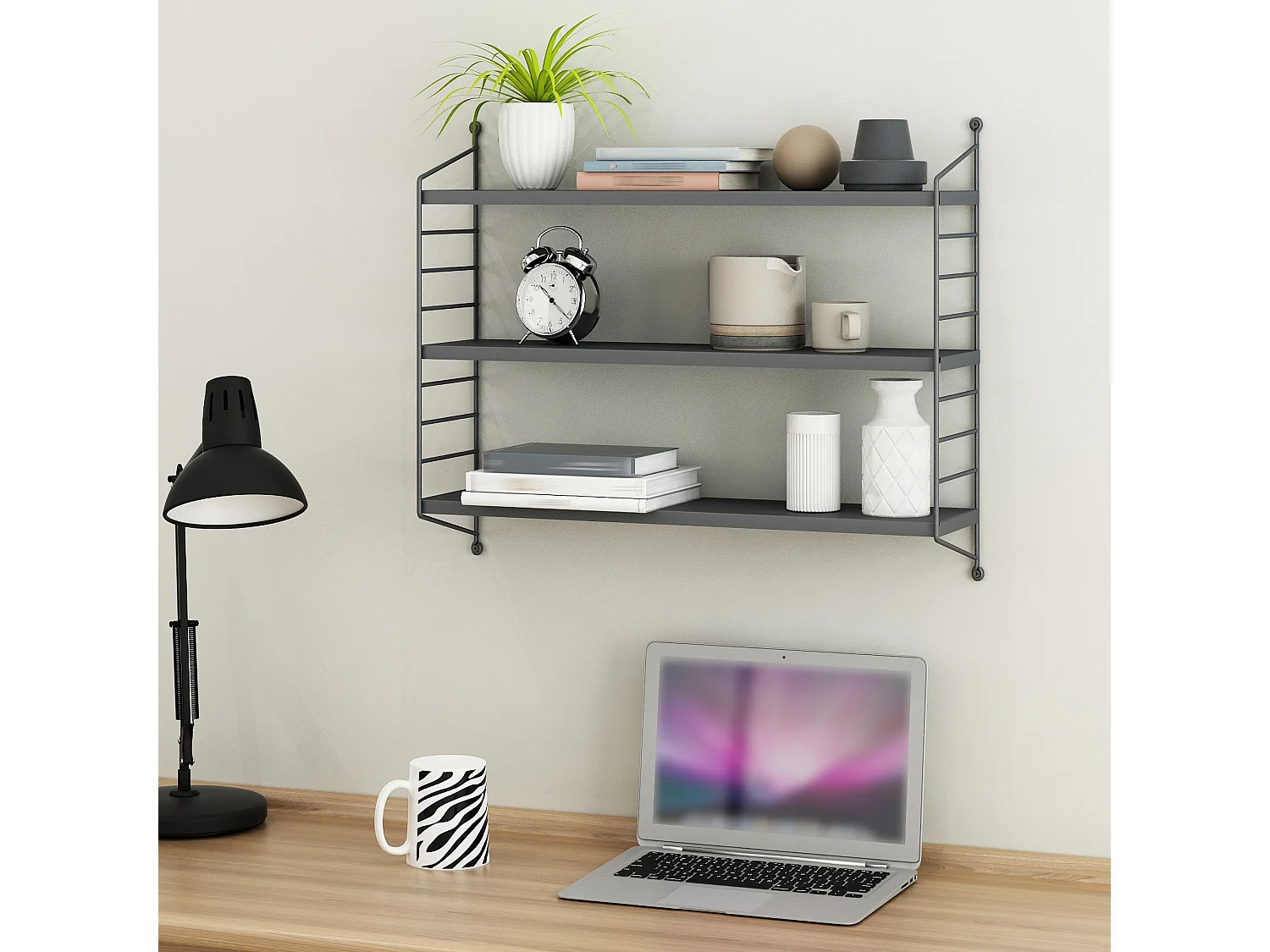 Étagère murale Strängnäs à 3 niveaux 50 x 60 x 15 cm Gris foncé [en.casa]