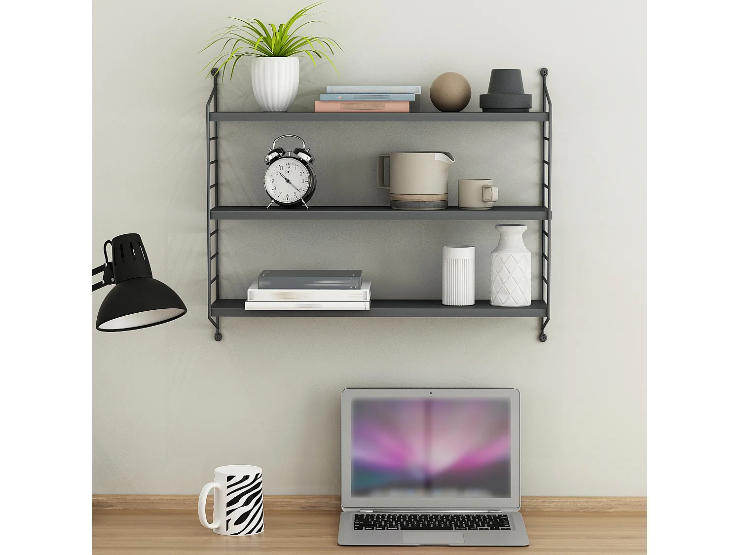 Étagère murale Strängnäs à 3 niveaux 50 x 60 x 15 cm Gris foncé [en.casa]