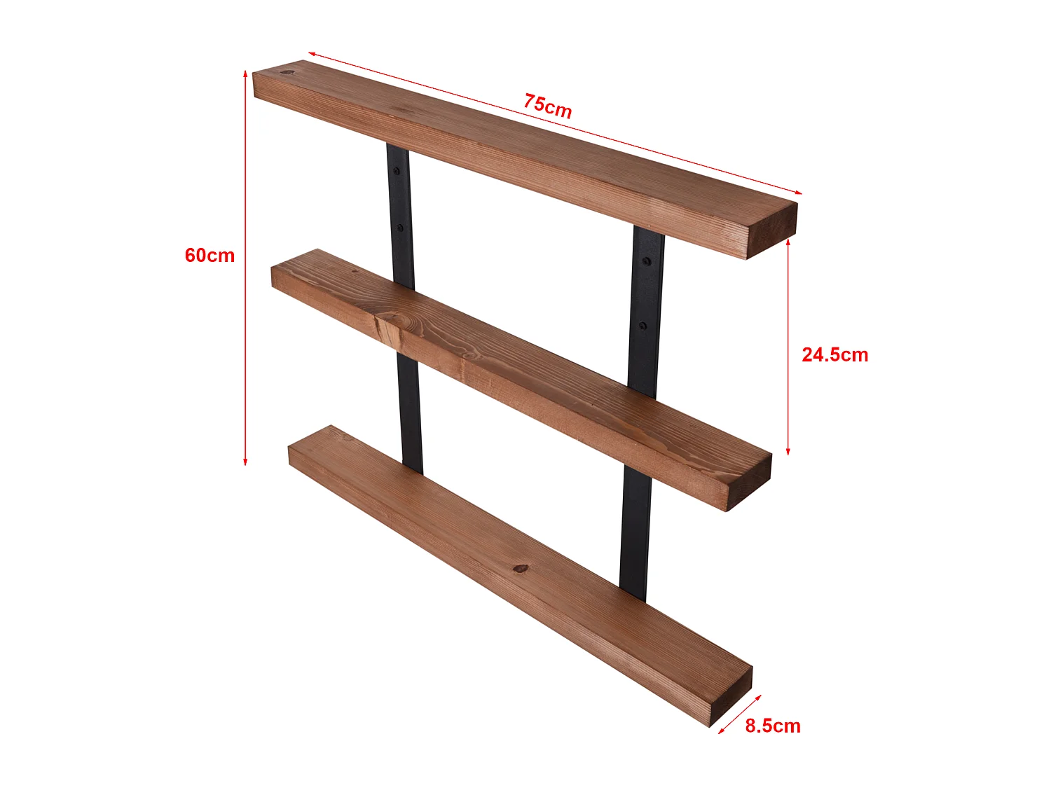 Étagère murale Morsø à 3 niveaux 60 x 75 x 8,5 cm pin lasuré [en.casa]