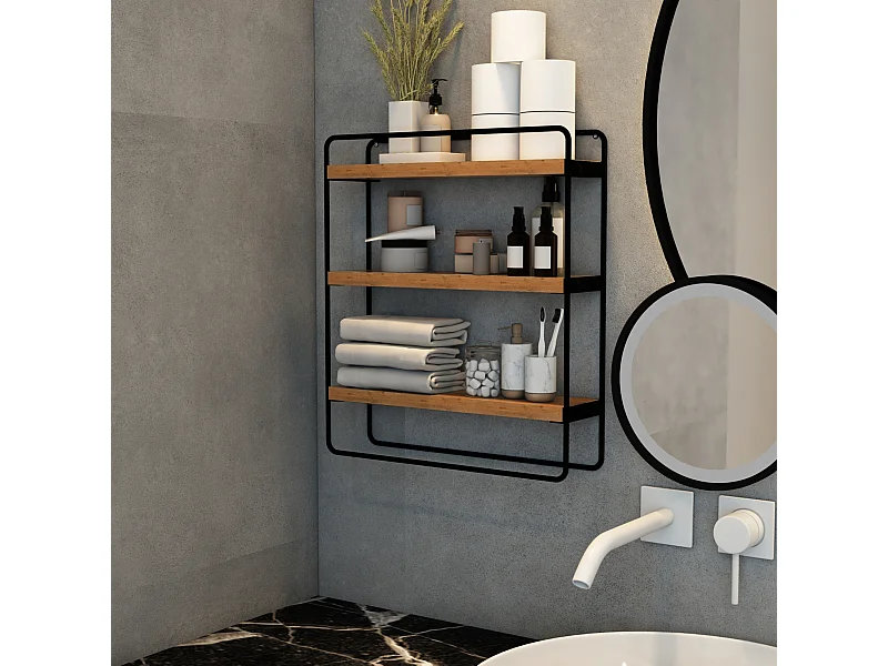 Étagère murale Skovbo à 3 niveaux 43 x 37,5 x 11 cm noir effet bois [en.casa]