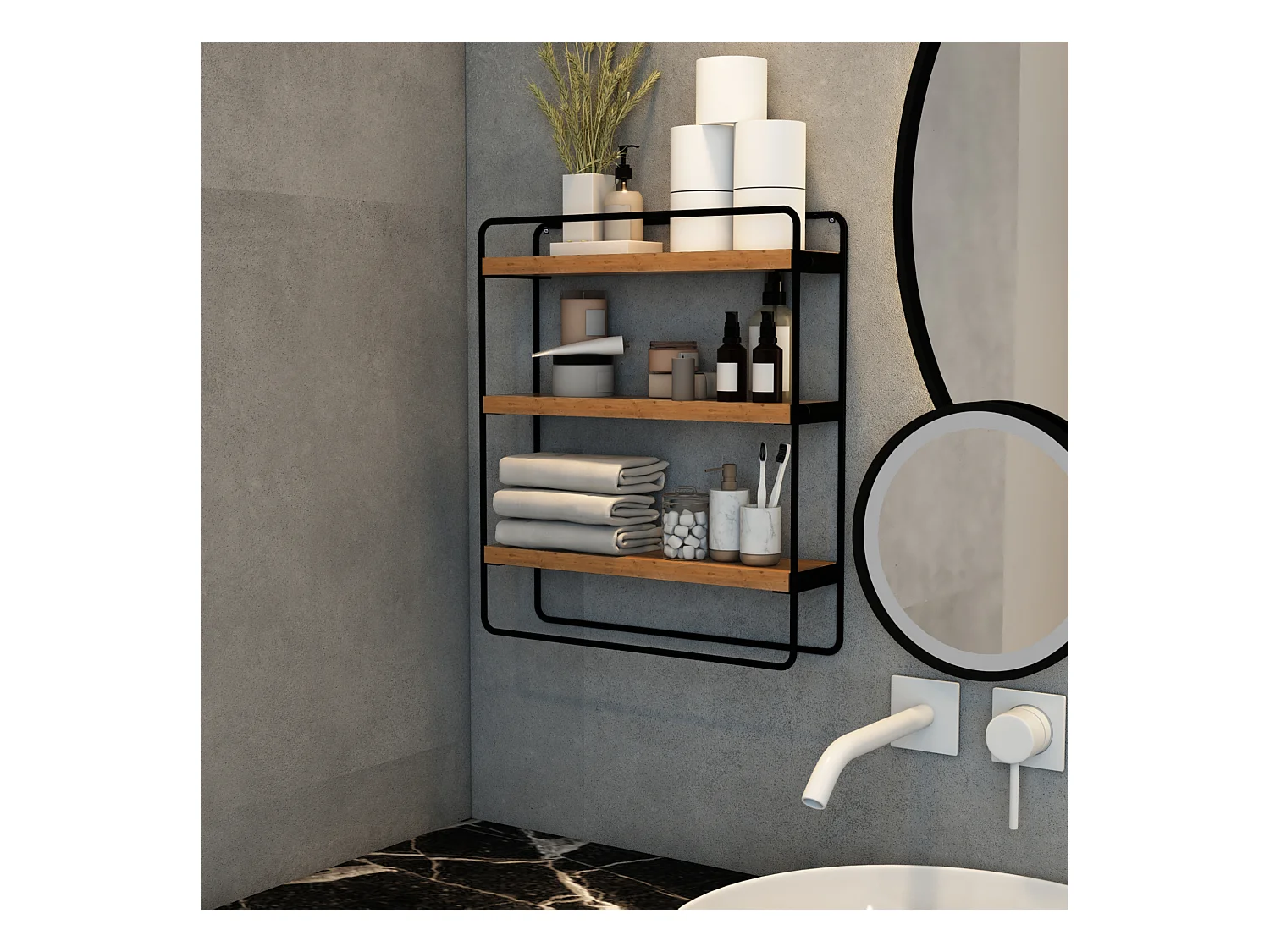 Étagère murale Skovbo à 3 niveaux 43 x 37,5 x 11 cm noir effet bois [en.casa]