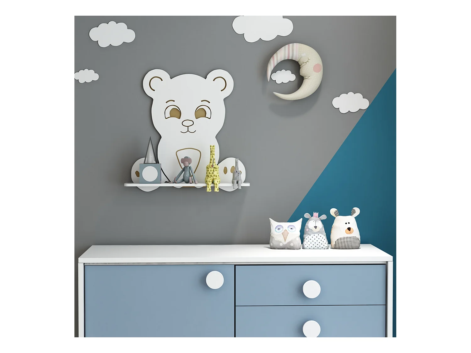 Étagère murale Korsør pour enfant forme ours 50 x 46 x 11 blanc [en.casa]
