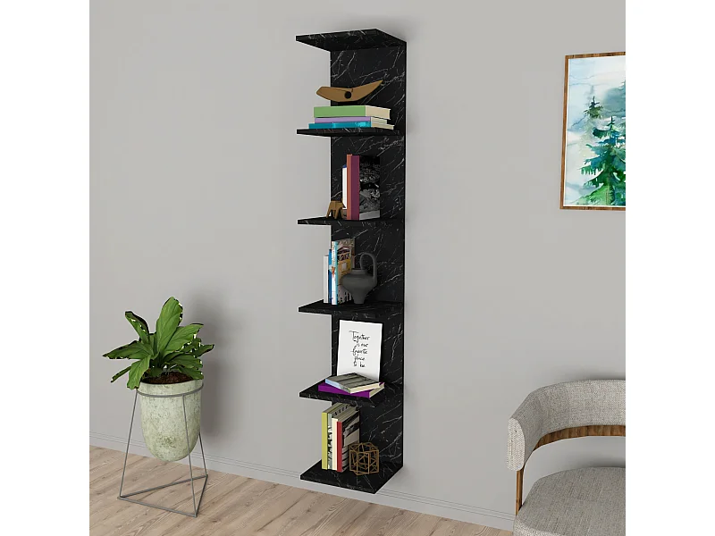 Étagère murale Surahammar à 6 niveaux 180 x 34,5 x 30 cm marbre noir [en.casa]