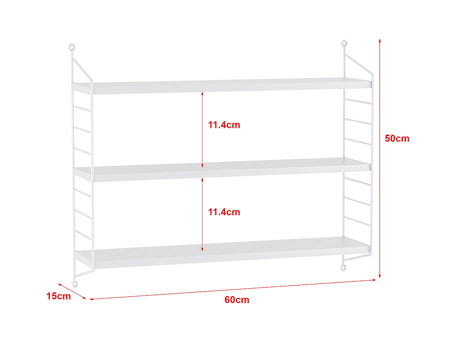 Étagère murale Strängnäs à 3 niveaux 50 x 60 x 15 cm Blanc [en.casa]