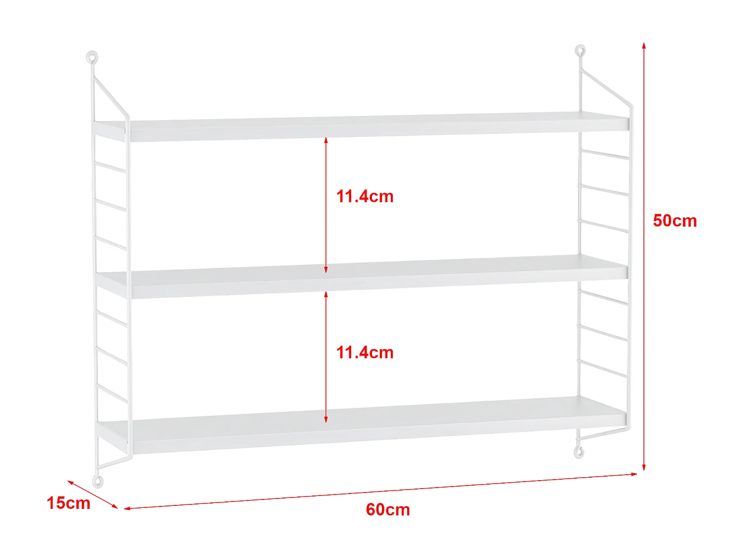 Étagère murale Strängnäs à 3 niveaux 50 x 60 x 15 cm Blanc [en.casa]